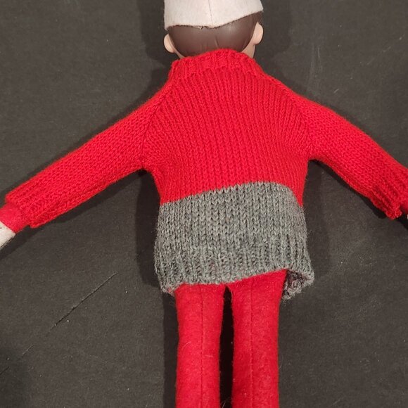 Festive Reindeer Face Holiday Red & Gray Knitted Sweater for Magic Christmas Elf - Picture 5 of 6